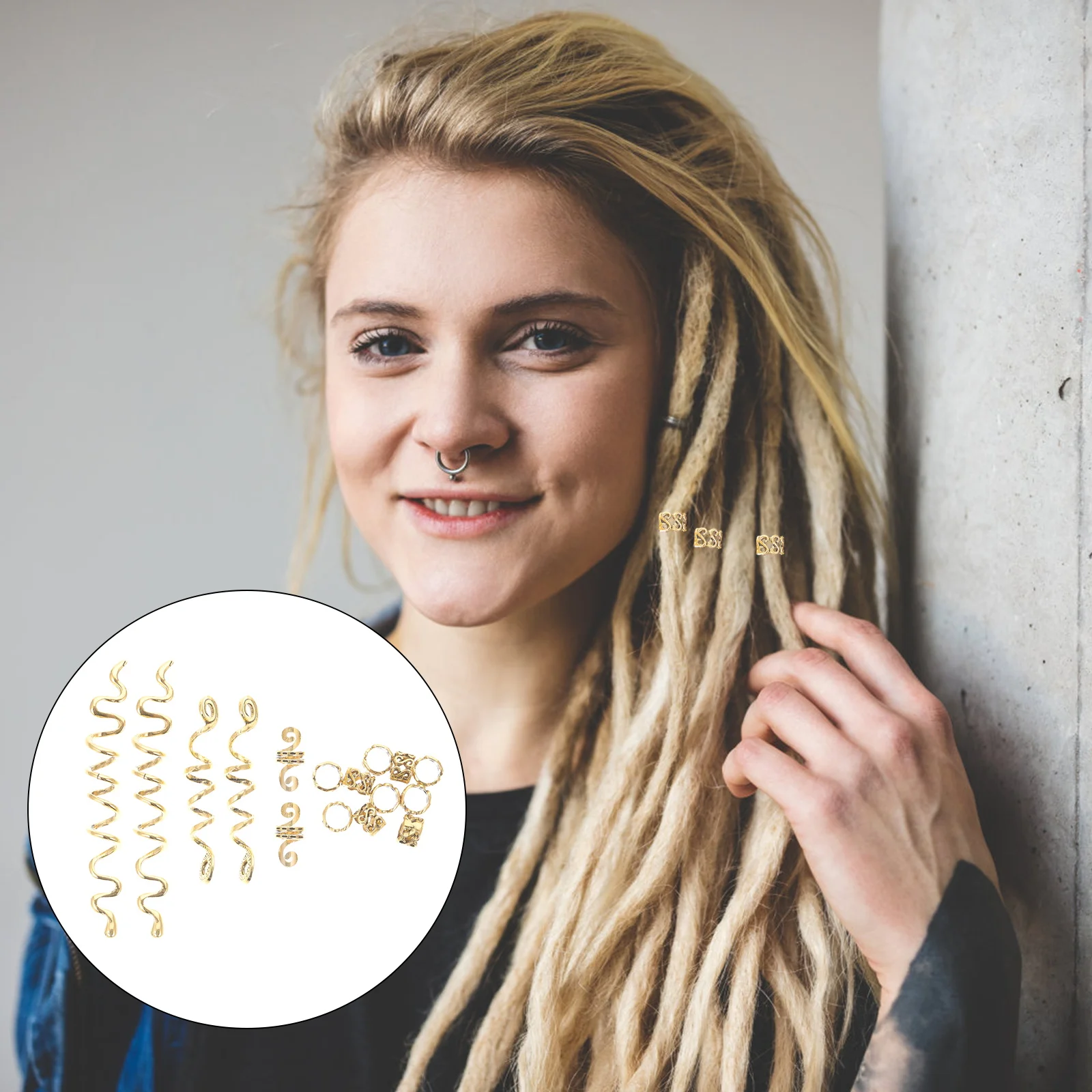 

16pcs Hair Accessories Braiding Rings Zinc Alloy Adjustable Cuffs Dreadlocks Ponytail Beard Spiral Braids Hairpin Extension