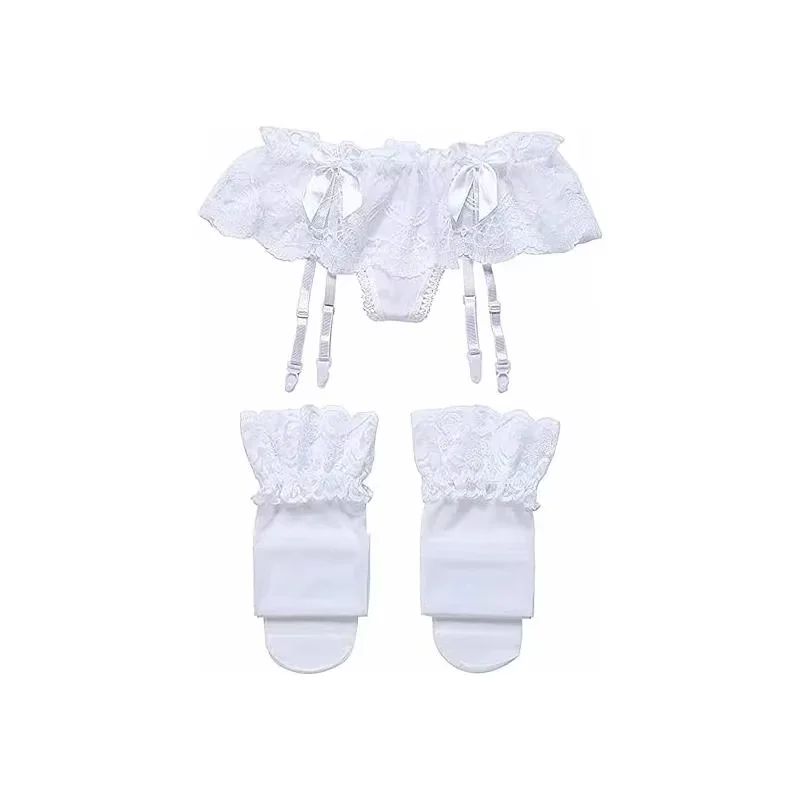 Women Lace Garter Belt And Stockings Set Jacquard Suspenders Panty Satin Bow Mini Skirt Hosiery Mesh Lingerie Pantyhose Womens, image 5