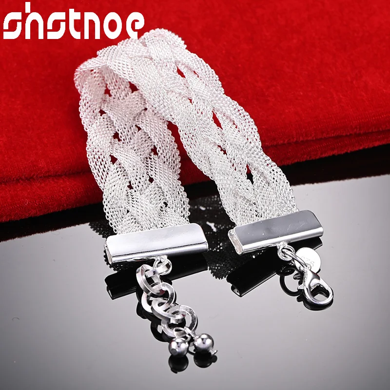 SHSTONE 925 Sterling Silver Woven Strap Chain Bracelet For Woman Wedding Accessories Birthday Party Fashion Jewelry