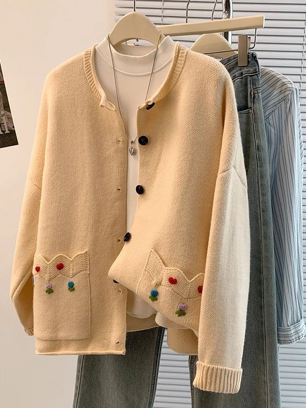 الخريف الشتاء زائد حجم عارضة فضفاض محبوك جولة Ne اللون سترة Jaet المرأة مريحة لينة طويلة Sve معطف #1