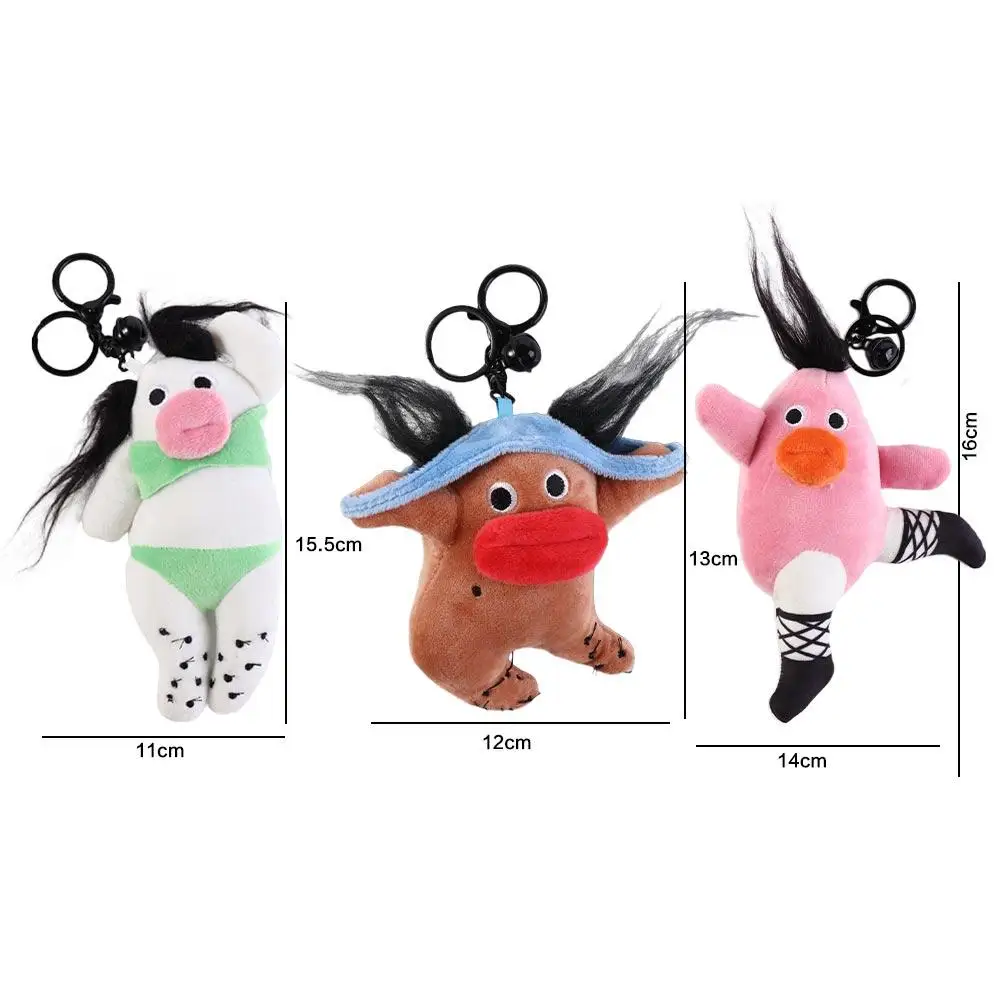 PP Cotton Sausage Mouth Plush Keychain Fluffy Stuffed Big Eyes Fabric Doll Key Chain Soft Cartoon Ugly Doll Pendant Couple