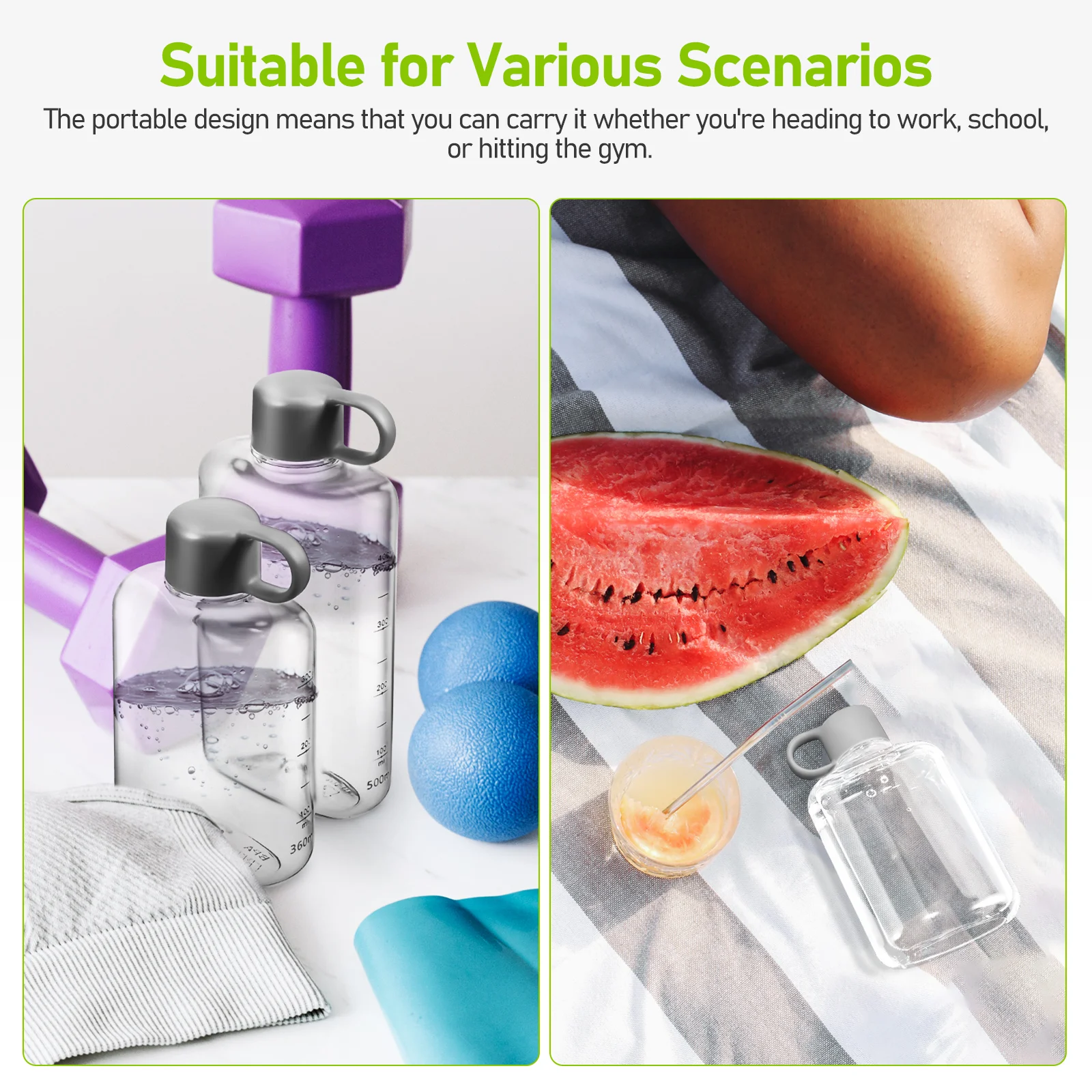 

Lightweight Flat Water Bottle Portable Leakproof Tritan Gym Sports Outdoor Travel Flask for Backpack Purse Pocket for Fitness