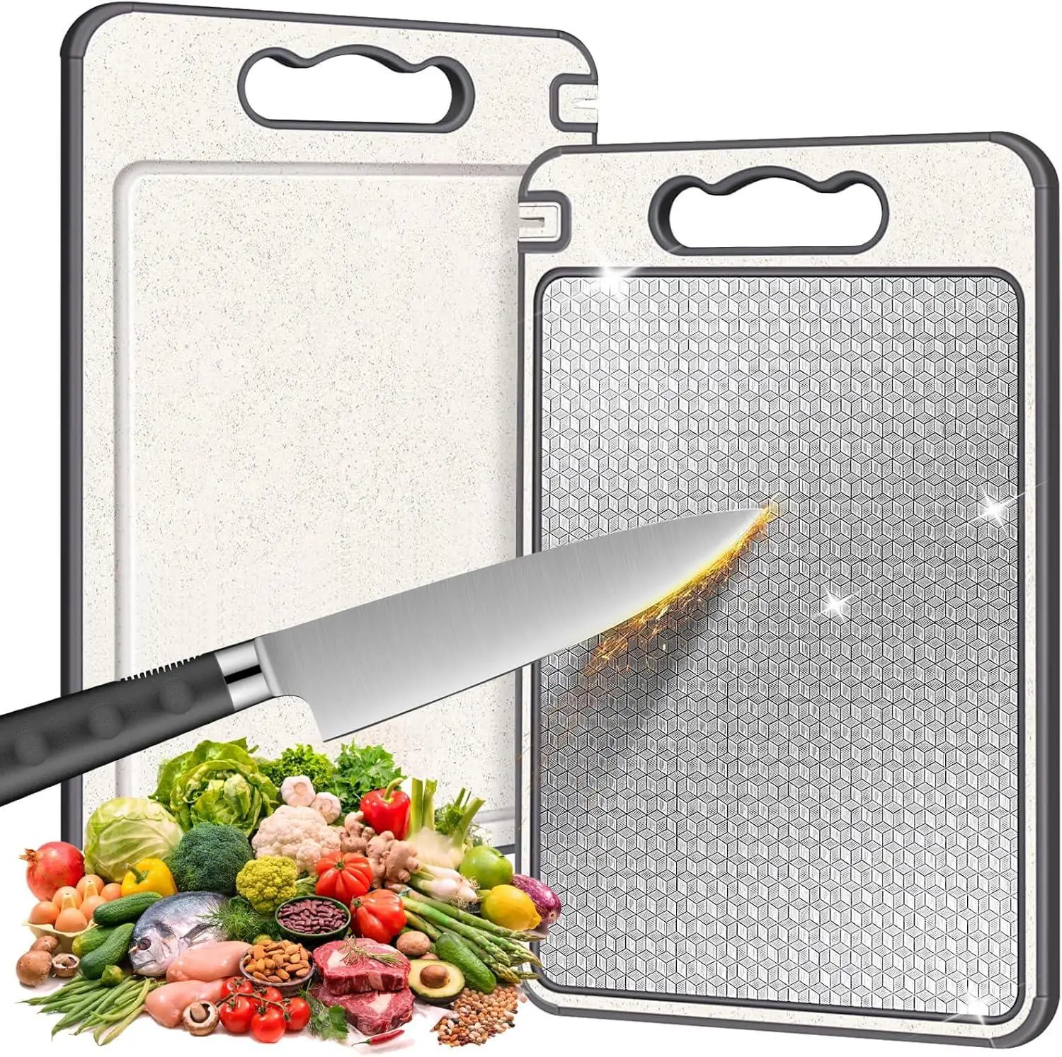 1pcs Stainless Steel Cutting Board Double Sided Chopping Board for Kitchen Scratch Resistant Anti-Slip Silicone Edges