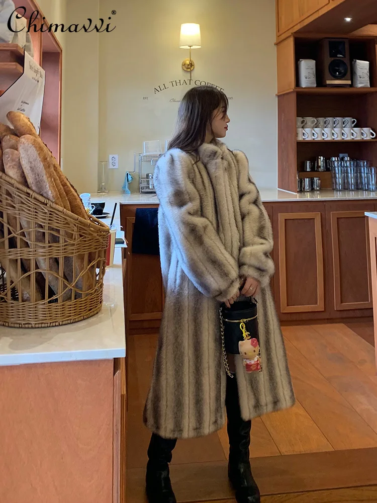 High-end Retro Cross Mink Fur Jacket Women's 2025 Winter New Fashion Loose Warm Fur Integrated Mink Long Elegant Faux Fur Coat