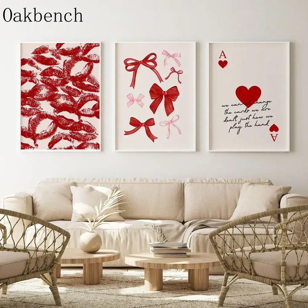 الوردي القوس الملصقات الأحمر الشفاه طباعة صورة بطاقة لوحات الحب جدار الصورة العصرية ملصقات الحائط غرفة المعيشة جدار ديكور لا الإطار #3