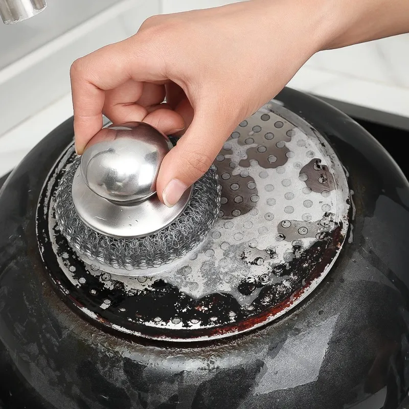 Stainless Steel Pot Brush with Handle Robust Metal Ball for Dishwashing 1-10 Pieces Cleaner Metal Purifier for Kitchen image 4