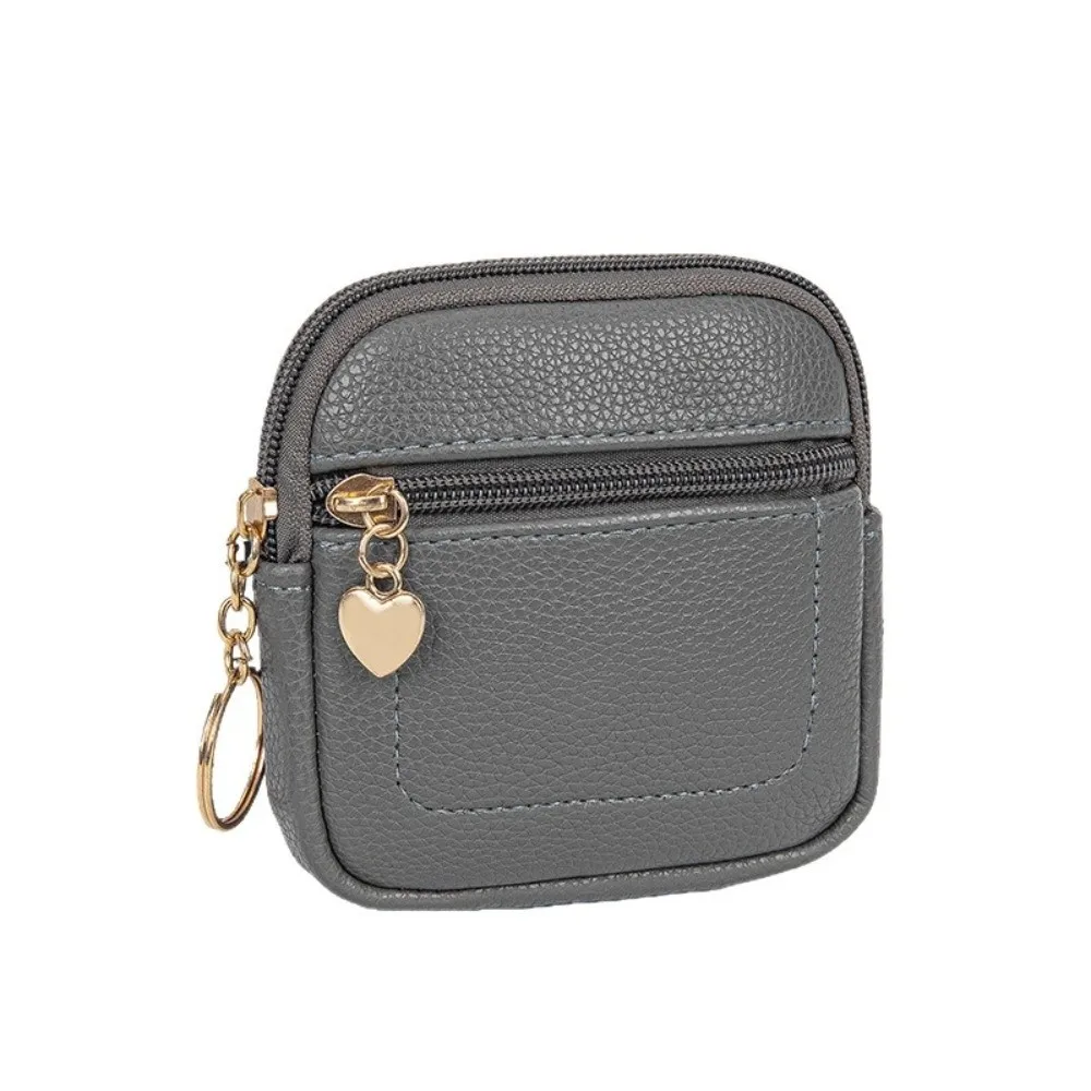 Portable PU Leather Coin Purse Solid Color Gift Short Wallet with Key Ring Keychain Wallet Women
