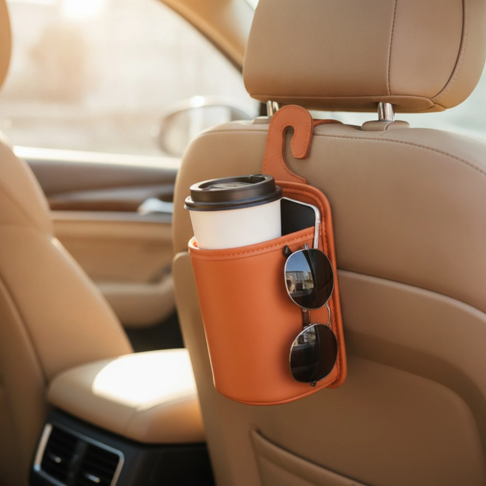 Car Seat Organizer with Hook Hanging Car Organizer with Cup Holder Universal Multifunctional for Drivers, Daily Commute