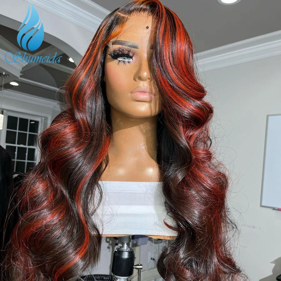 Shumeida Highlight Orange Color 13x4 Lace Front Wig Pre Plucked Brazilian Human Hair Wigs Remy Hair Glueless Lace Wigs for Women