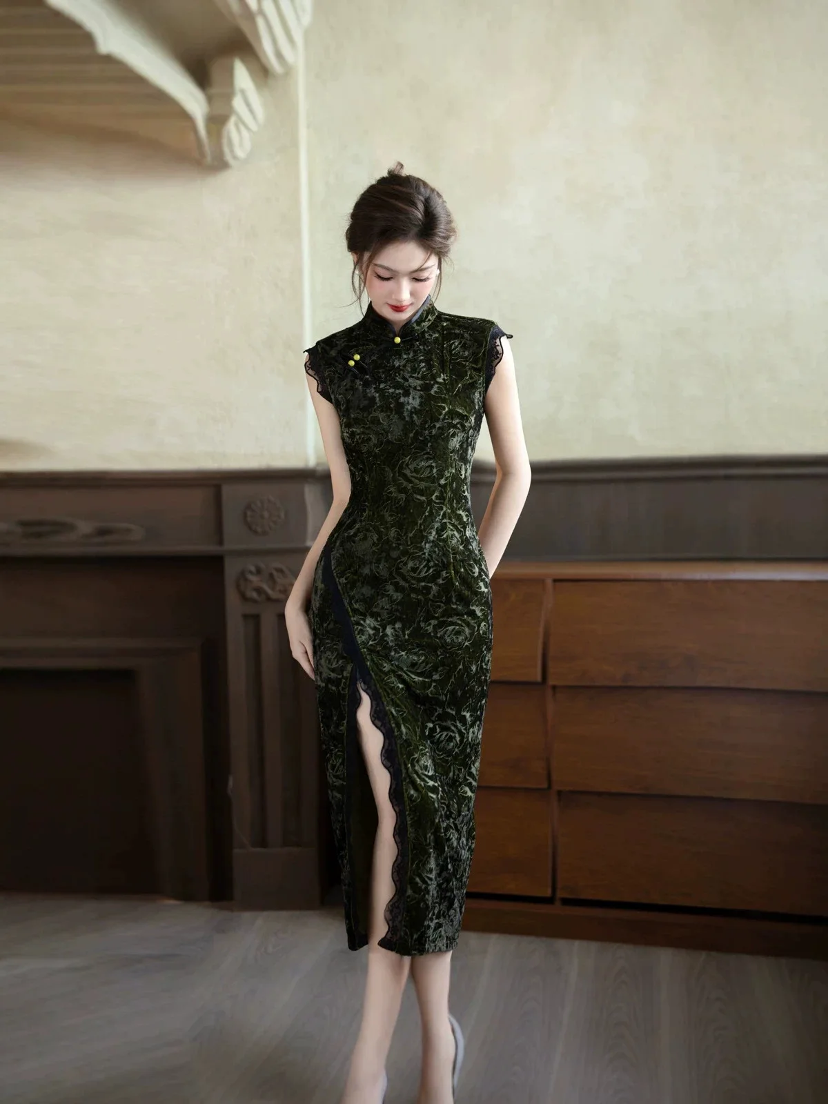 green-cheongsam-2026-autumn-chinese-daily-improvement-cheongsam-elegant-retro-dress-qipao-new-chinese-style-dress