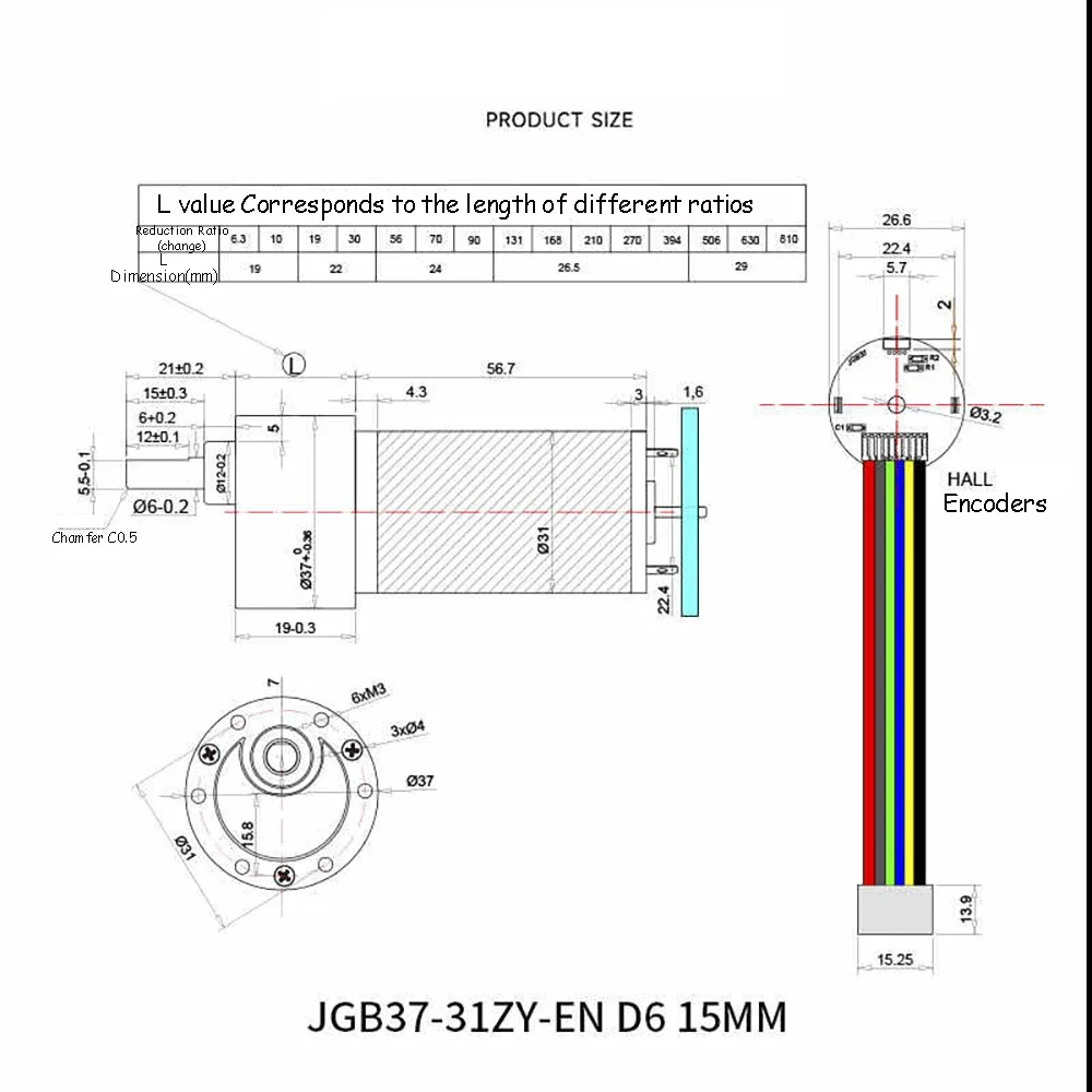 JGB37-31ZY 12V 24V DC Gear Motor with Encoder Power 16.5/16W High Torque 0.8-108Kg.cm Speed Regulation Small Motor 0.15/0.33A