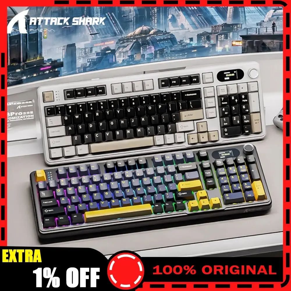 Attack Shark X98Pro Mechanical Keyboard 3-Mode Bluetooth Wireless RGB With TFT Smart Color Screen CNC Knobs Keyboard for Win/Mac