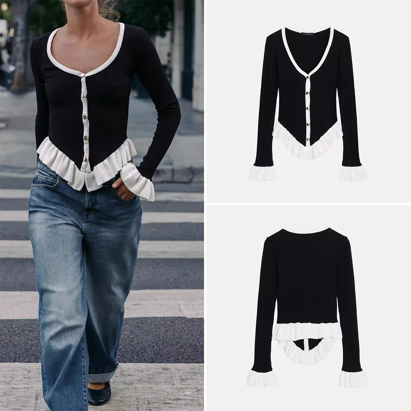

Sweet Color Blo Outerwear Decorative Overlap Design Women's Knitted Sweater Long Sve Button up Casual Sle Autumn New