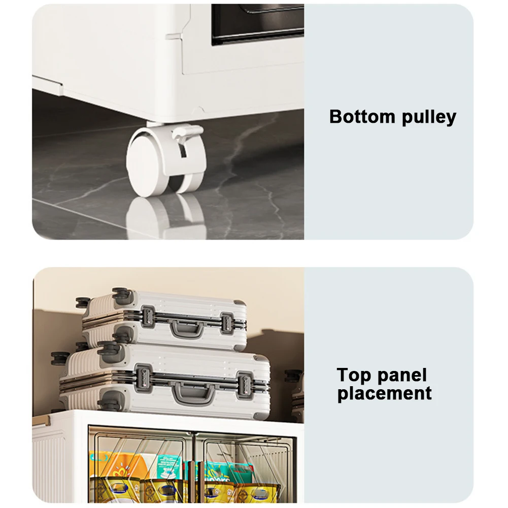 4 Tier Stackable Storage Bins with Doors & Wheels Foldable Organization Storage Drawer for Living Room Bedroom Office image 5