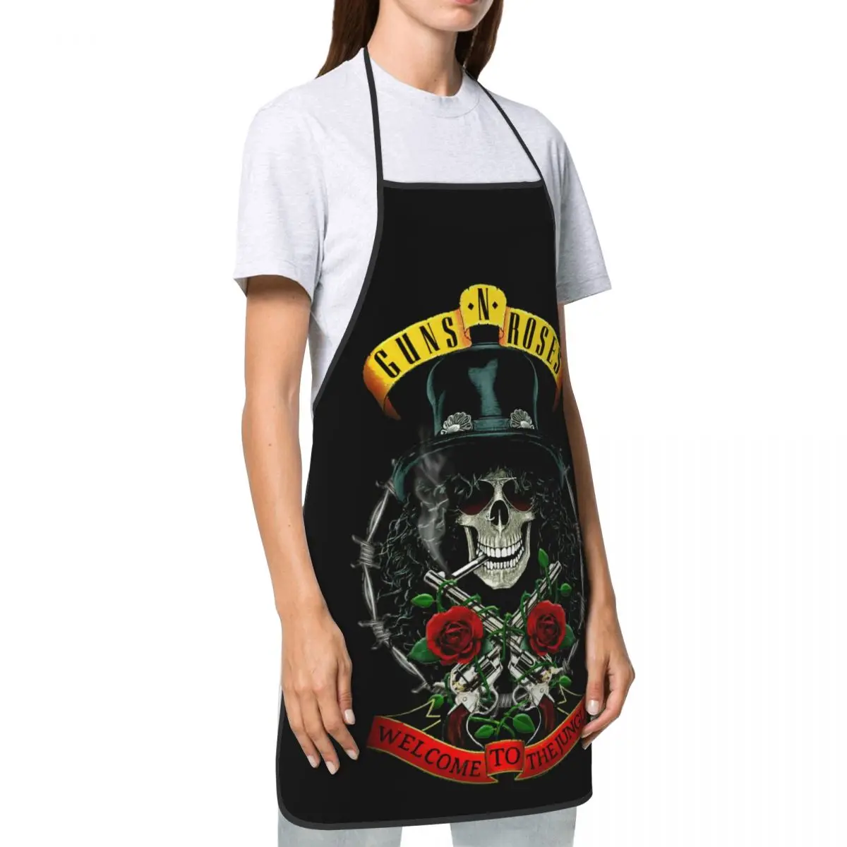 Custom Guns N Rose Steampunk Music Chef Cooking Baking Apron Women Men Heavy Metal Rock Band Tablier Cuisine for Painting