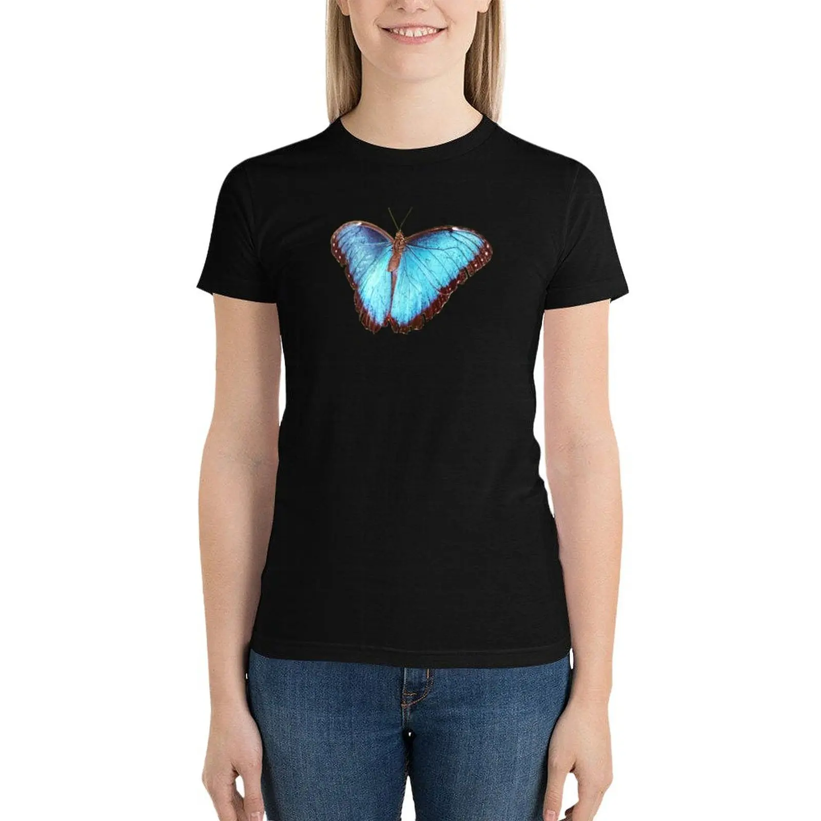 Blue Morpho Butterfly Wings Spread T-Shirt tops Blouse female cute tops cotton t shirts Women