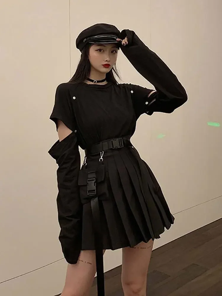 Harajuku Skirt Women Oversized Korean Dark Punk Style High Waist  A-Line Pleated Skirt Girl 2024 Summer Trend