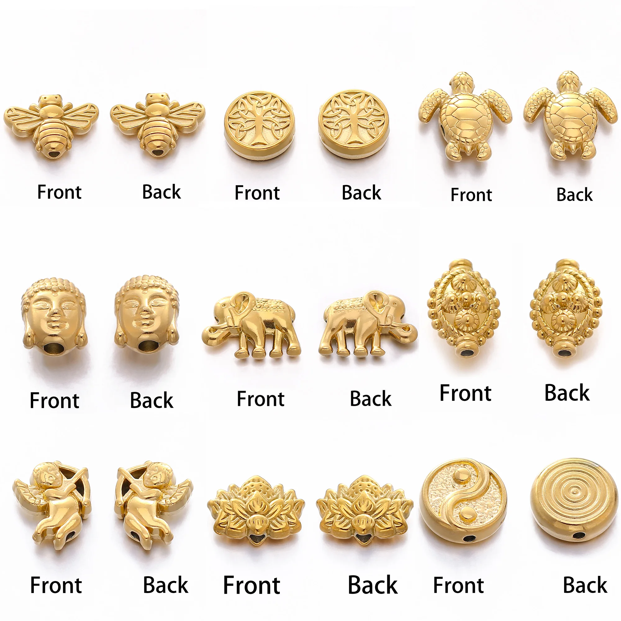 3Pcs Buddha/Angel/Lotus/Tai Chi Beads Charms For Jewelry Making Stainless Steel Lovely Animal Turtle Bead DIY Necklace Bracelet