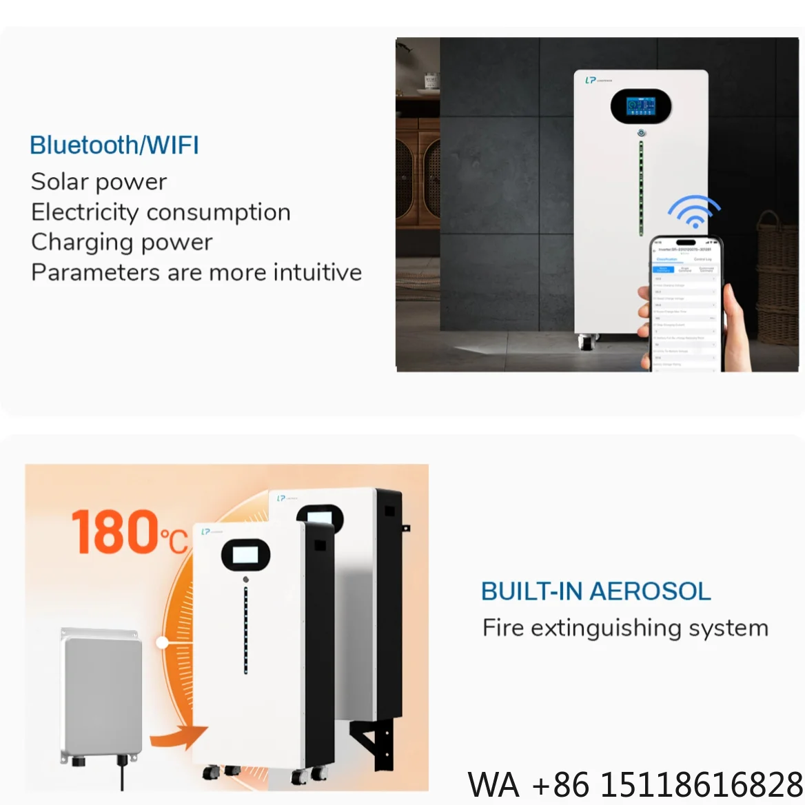 LP 15kW/16kW 51.2V LiFePO4 ESS | Split Hybrid Solar Inverter Off-Grid Grid-Tie | IP65 CAN Stackable Home Battery Backup Power