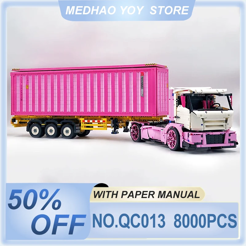 New MOC QC013 Engineering truck Wagon box pink trailer Technical Model Building Blocks Bricks Puzzle DIY Toys Chrismas Gifts Kid