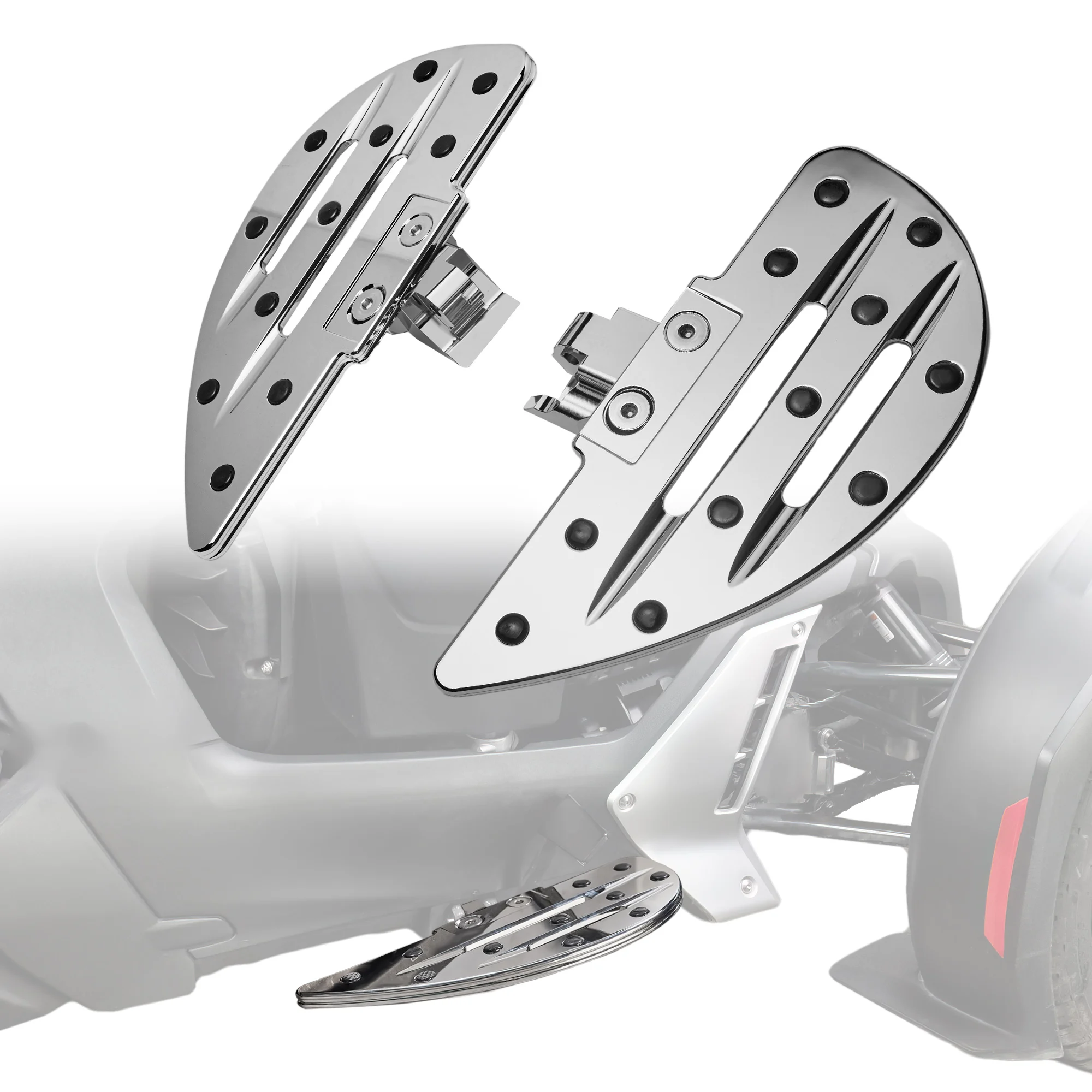 Chrome Large Bat Shape Motorcycle Driver Foot Rest Floorboards Front Rider Footboards for Can-Am Ryker 600 900 / Rally Edition