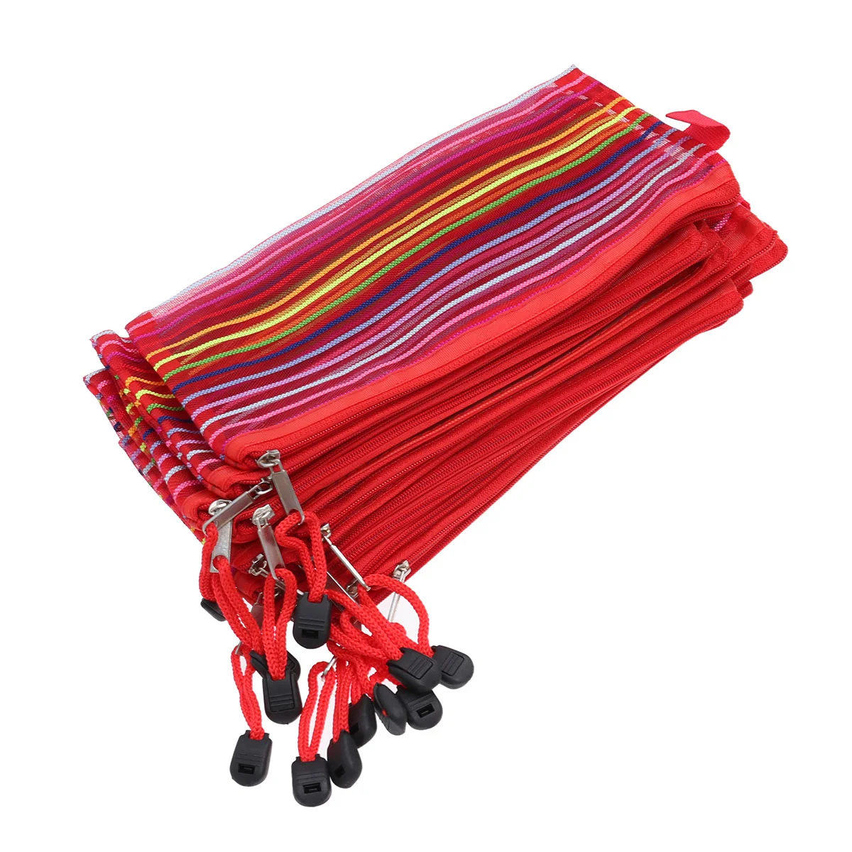 

12 PCS Nylon Pencil Case Colorful Stripe Pouch Mesh Storage Bag with Zipper Rainbow Stripes Clutch