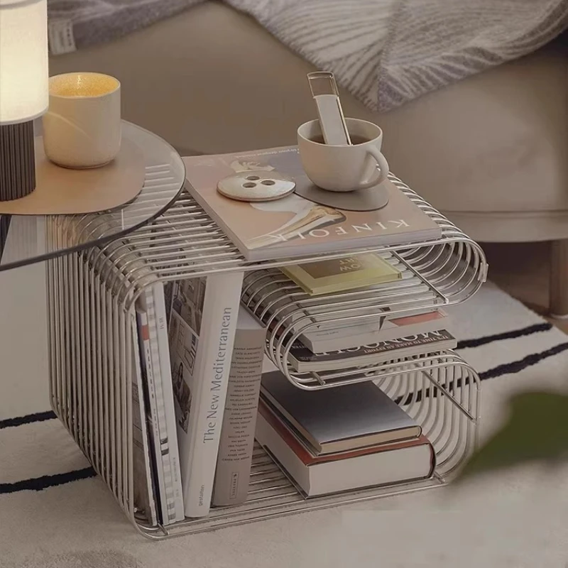 Modern Minimalist Metal Side Table Bauhaus Style Bedside Storage Sofa End Table for Living Room Sleek Industrial Magazine Holder image 5