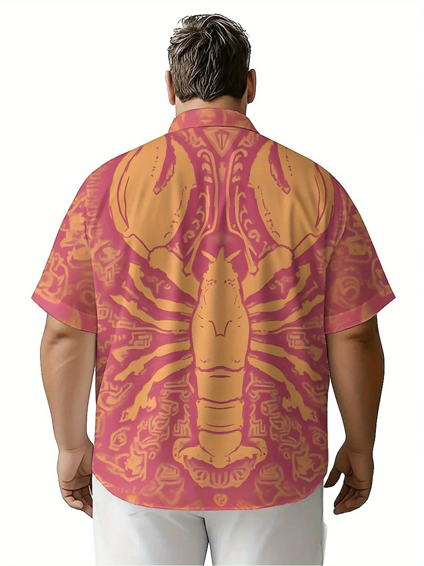 Men's Plus Size Hawaiian Shirts Lobster Theme Pattern, Button Up Shirts, Unisex Casual Clothing, Summer Tops