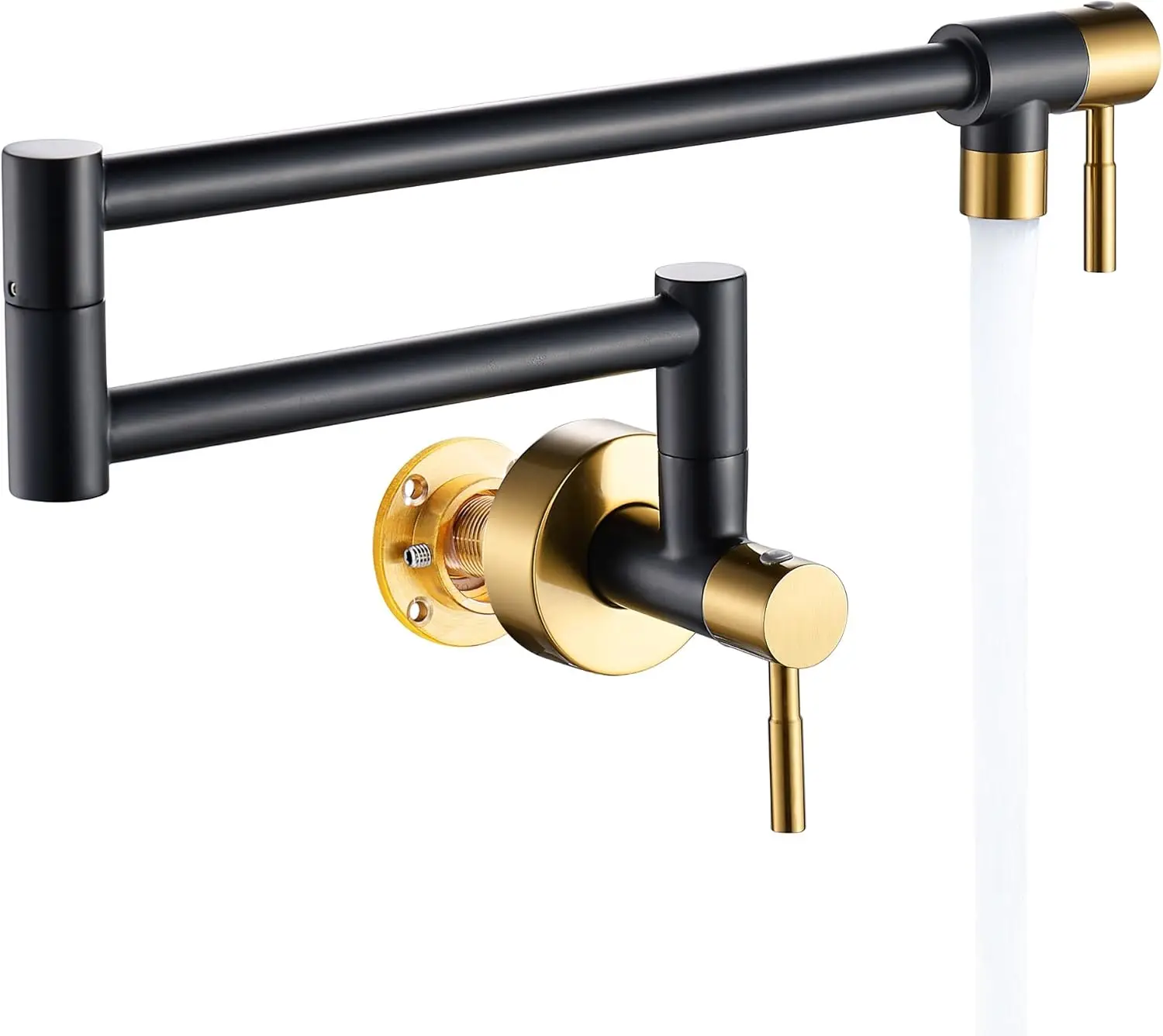 

Black & Gold Pot Filler Faucet, Wall Mount Brass Swing Arm with Dual Handles for Kitchen