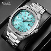 MEGIR Fashion Dress Quartz Watch Men Stainless Steel Strap Analog Waterproof Wristwatch with Luminous Hands Date Oval Dial 1084