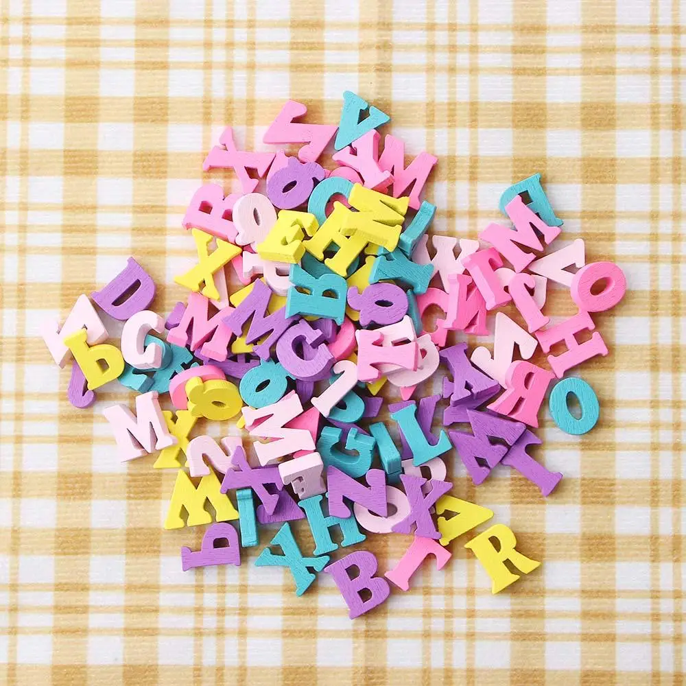 Colorful Mixed Alphabet Number Decorative Wodden Chip Handmade DIY Art Crafts Home Office Desktop Display Ornaments