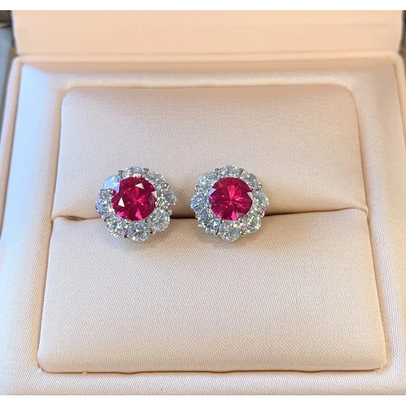 Jewelry S925 Silver Vintage Ruby Oval Ring Earrings Pendant Three-Piece Set Main Stone 7mm