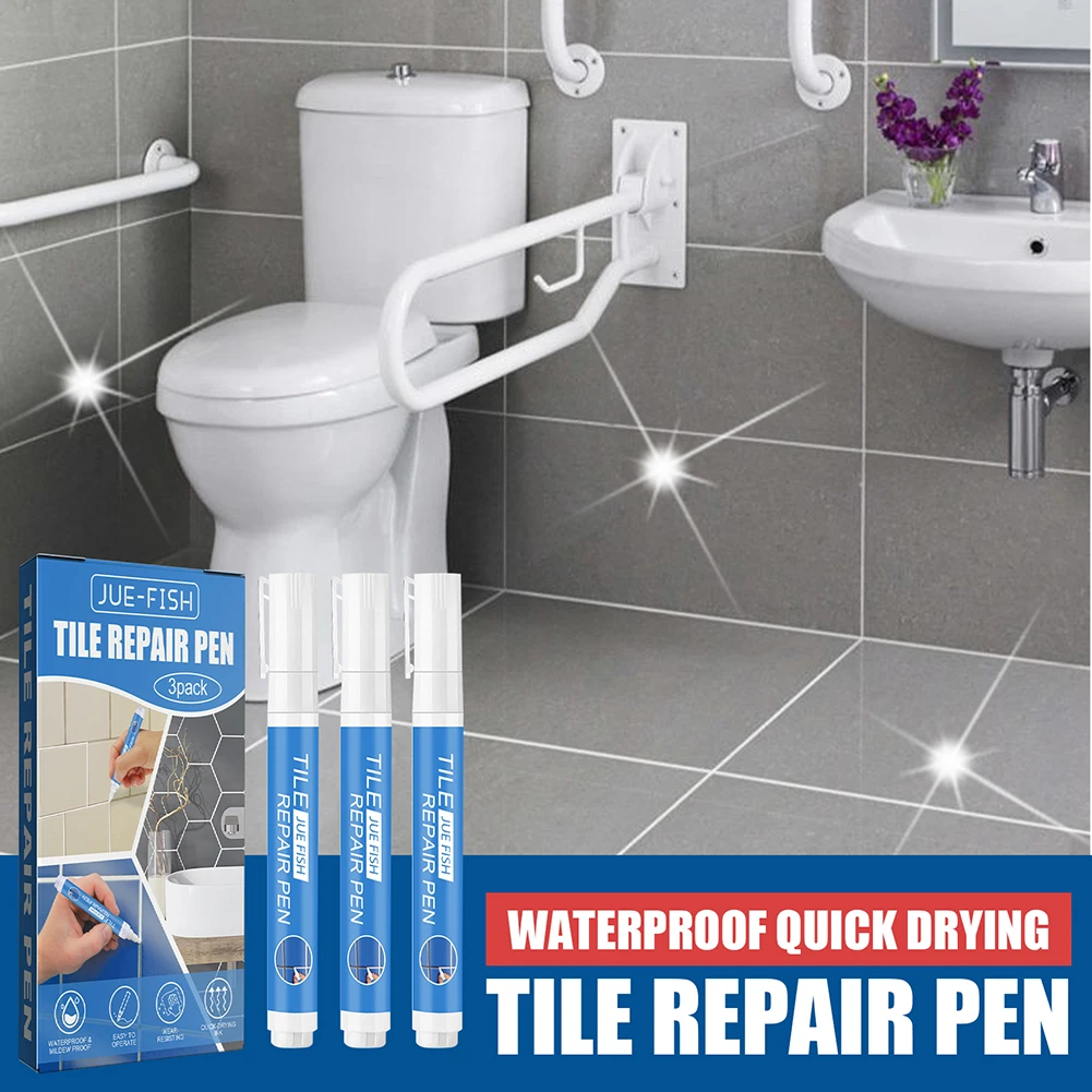 3pcs Grout Pen White Tile Paint Marker Waterproof Grout Filler Pen Safety Tile Repair Beauty Pen for Restoring Tile Wall Floor