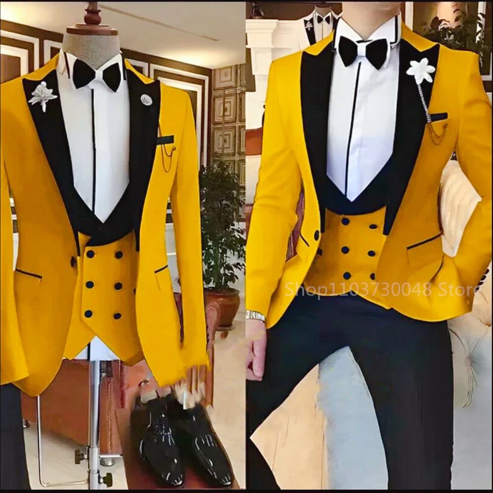 Latest Solid Formal Men\'s Wedding Suit Slim Fit Elegant Groom Tuxedos Business Party Suits 3 Pieces Sets (Jacket+Vest+Pants)