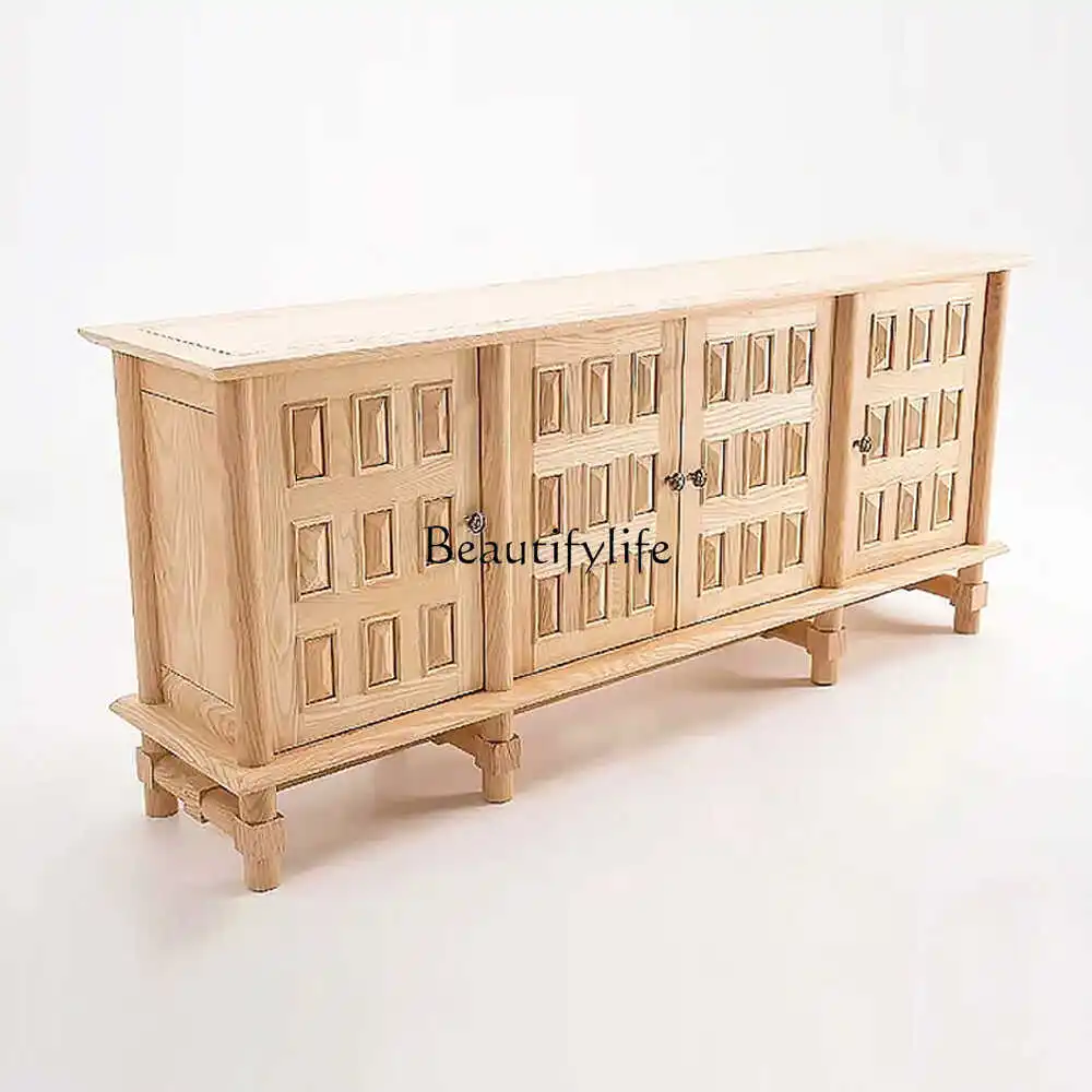 

Ash wood dining side cabinet American retro solid wood wall side storage cabinet Small apartment household