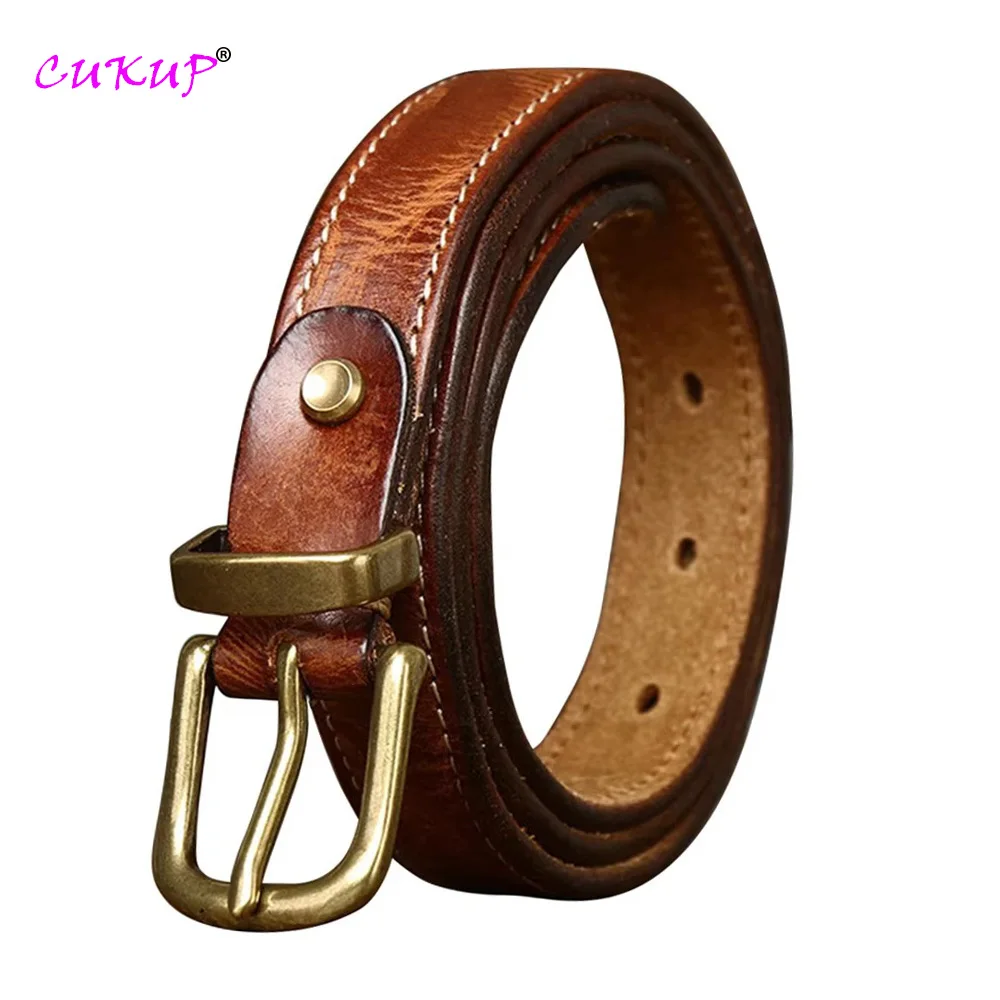 Top Grade Quality Design Brass Pin Buckle Pure Cow Skin Leather Belts for Women 2.3cm Width