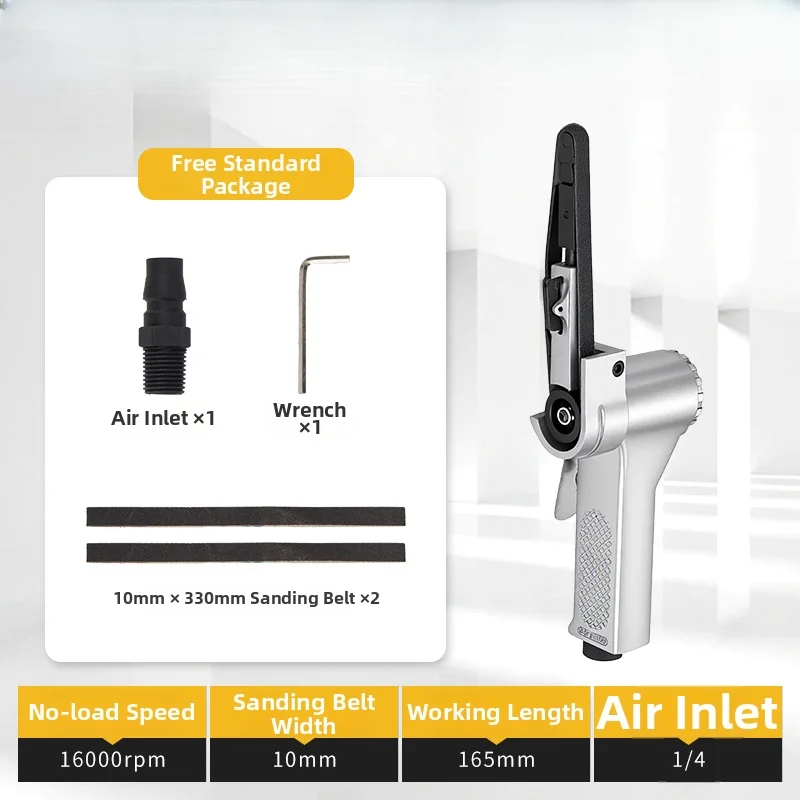 Air Powered Belt Sander Handheld for Grinding and Polishing Metal Surfaces with 16000 RPM No Load and 10mm Belt Width