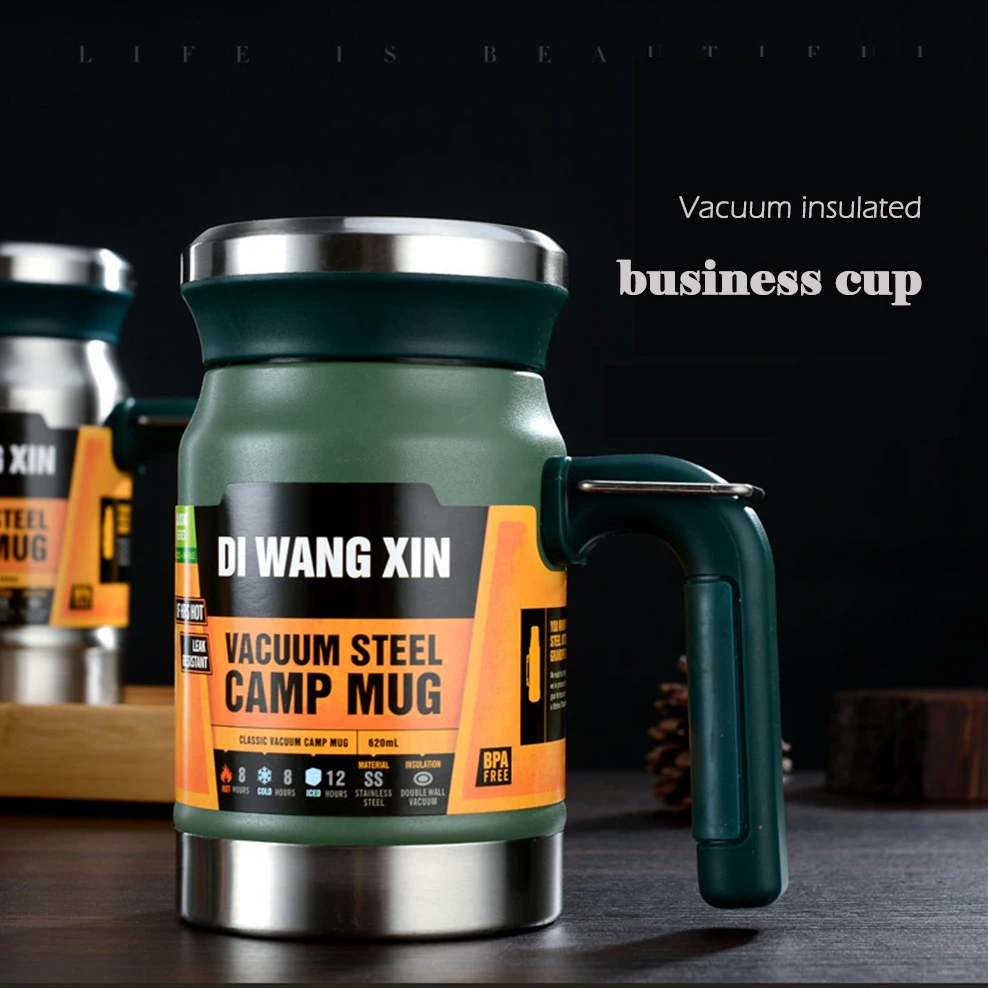 New 304 Stainless steel vacuum cup, Office tea cup with tea strainer, Business gift thermos cup, Portable handle tea mug, 620ml