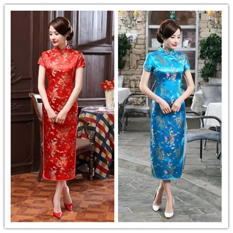 Tang Sle Long Dr Dragon And Phoenix Embroidery  High Slit ort Sve Retro Chinese Sle Daily Wear Wedding D...