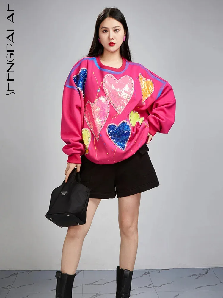 SHENGPALAE Long Sleeve Printed Casual Sweater For Women 2024 Autumn New Trendy Fashion Loose Streetwear Female Pullover 5C1373