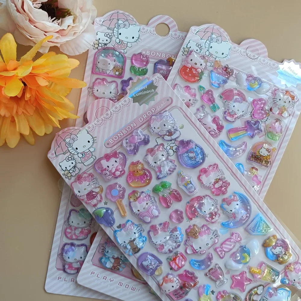 

@Anime Hellokitty Kuromi Cinnamoroll Sanrio Stickers Transparent Jelly Crystal Decorative Sticker Phone Case DIY Kids Toy