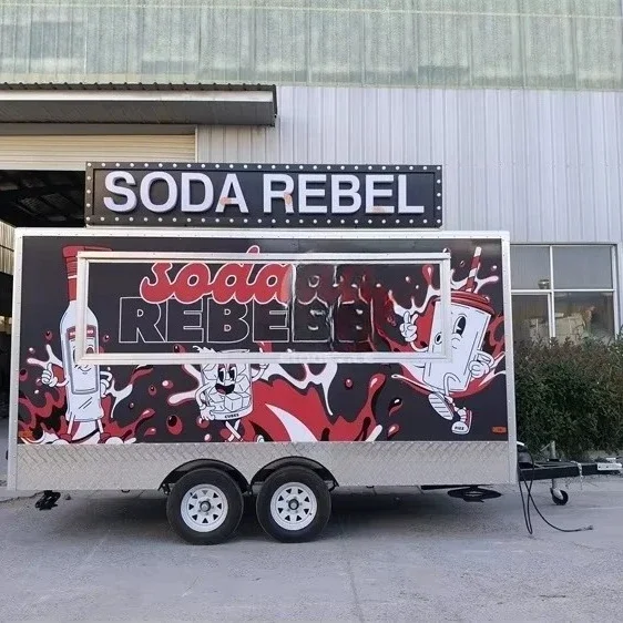 Customized 2025 Full Logo Sticker Big Size Square Fast Food Mobile Kitchen Trailer