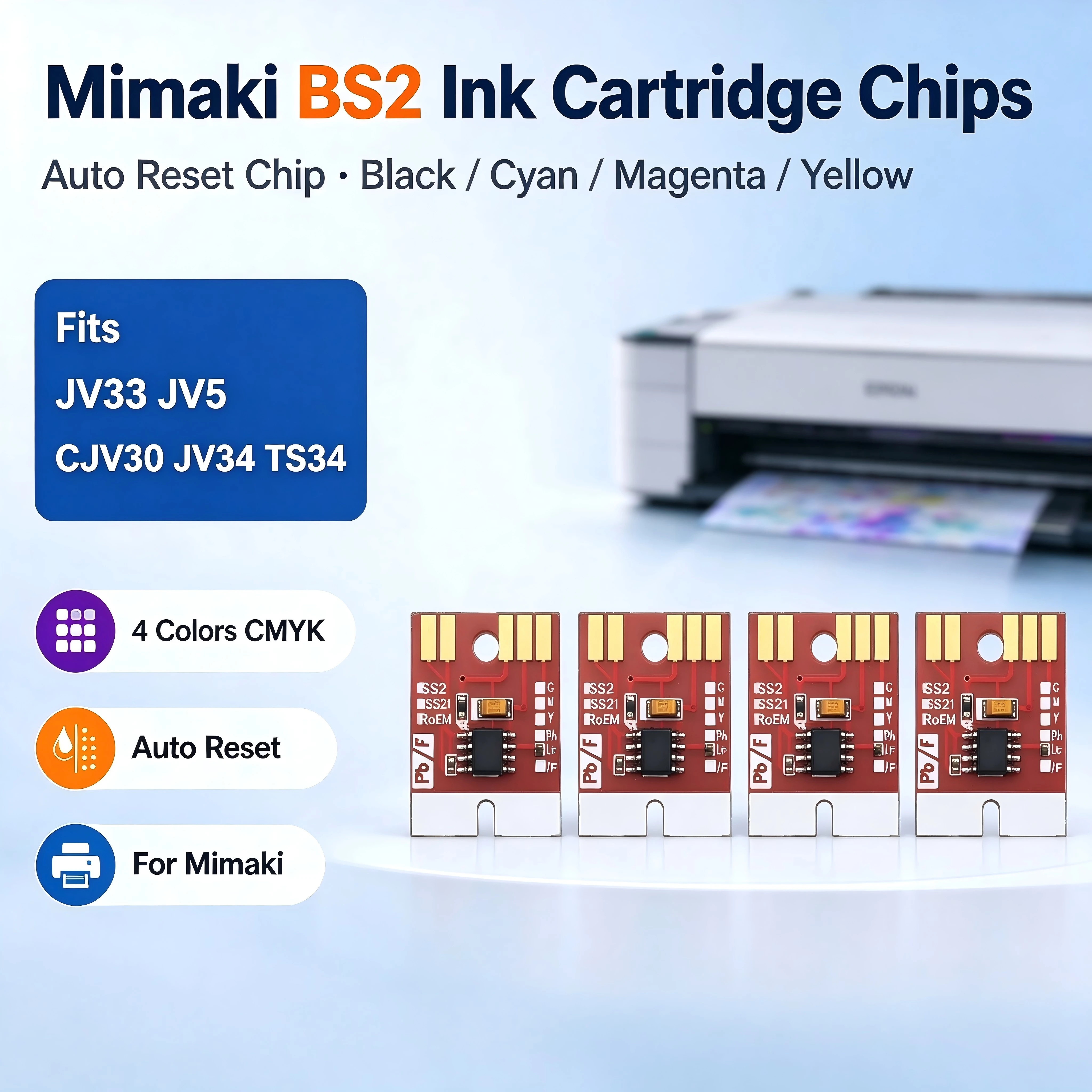 4Colors Mimaki BS2 Ink Cartridge Auto Reset Chip for Mimaki JV33 JV5 CJV30 JV34 TS34 Permanent Chip
