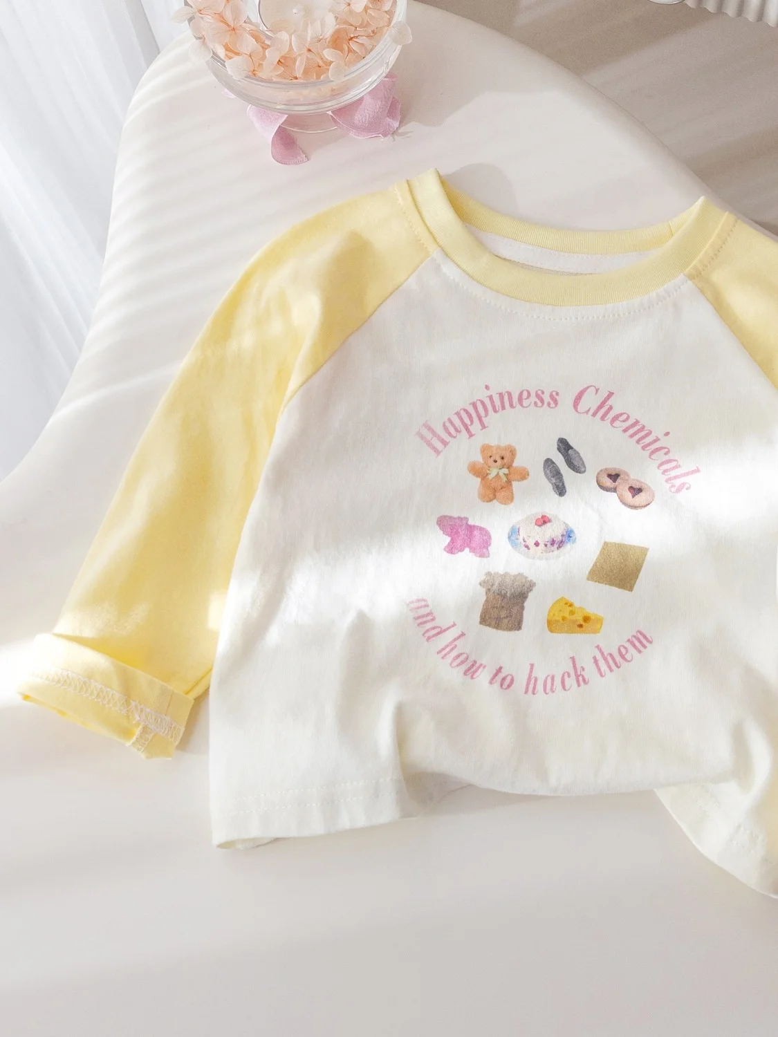 

Cute Cartoon Print Long Sve T-irt for Girls Baby Spring Autumn Faionable Patchwork Color Blo Base irt Korean Sle