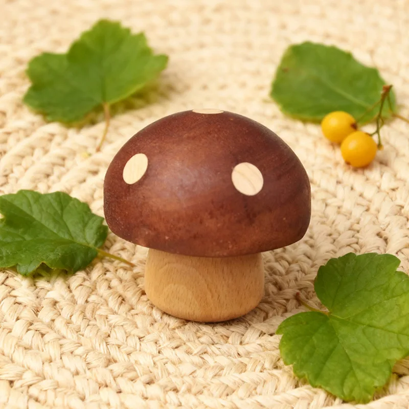 Ebony Rotatable Mushroom Music Box Desktop Fun Solid Wood New Family Ornament Bedside Cute Gift