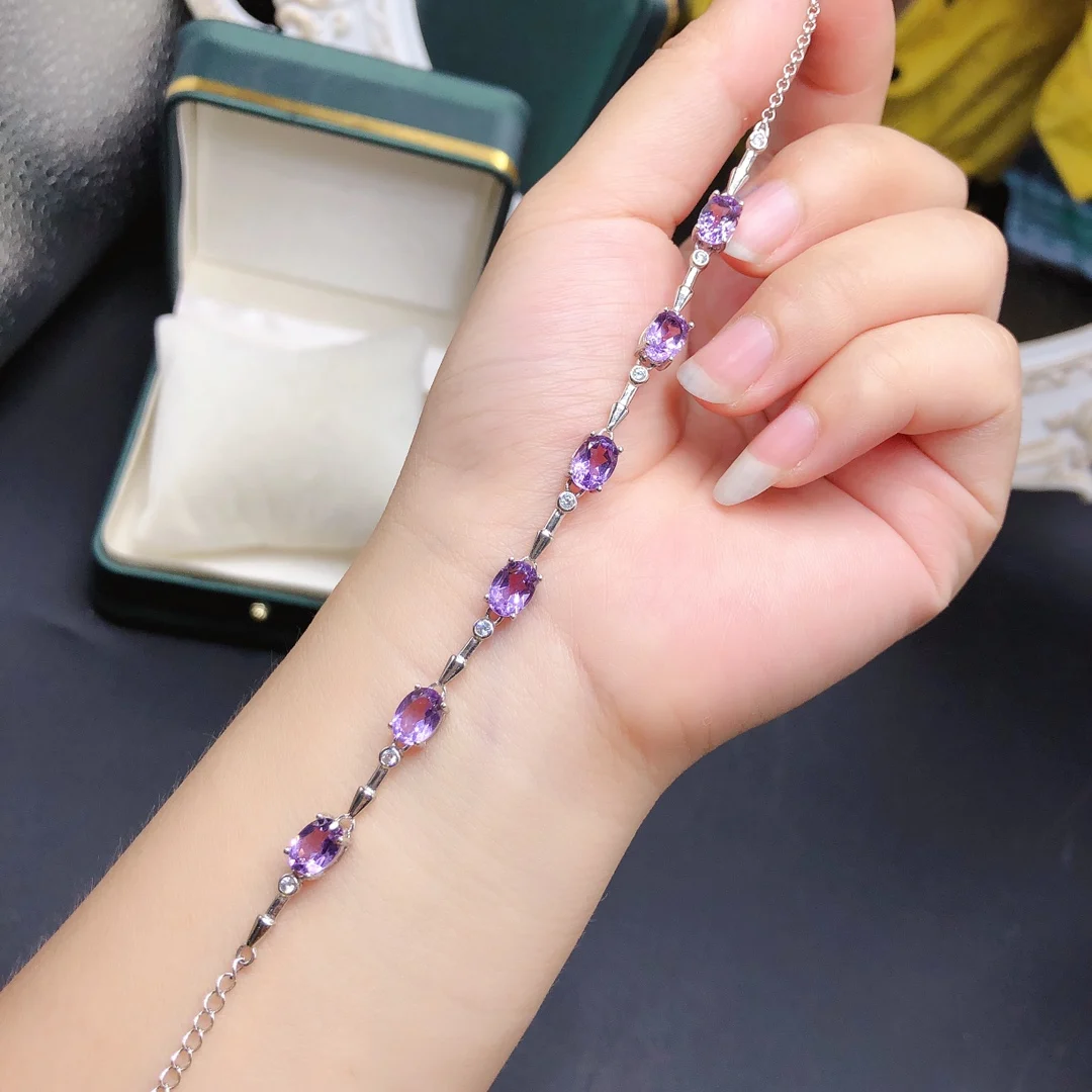 925 sterling silver natural amethyst bracelet Delicate and elegant ladies beautiful Christmas gift bag mail-order boutique