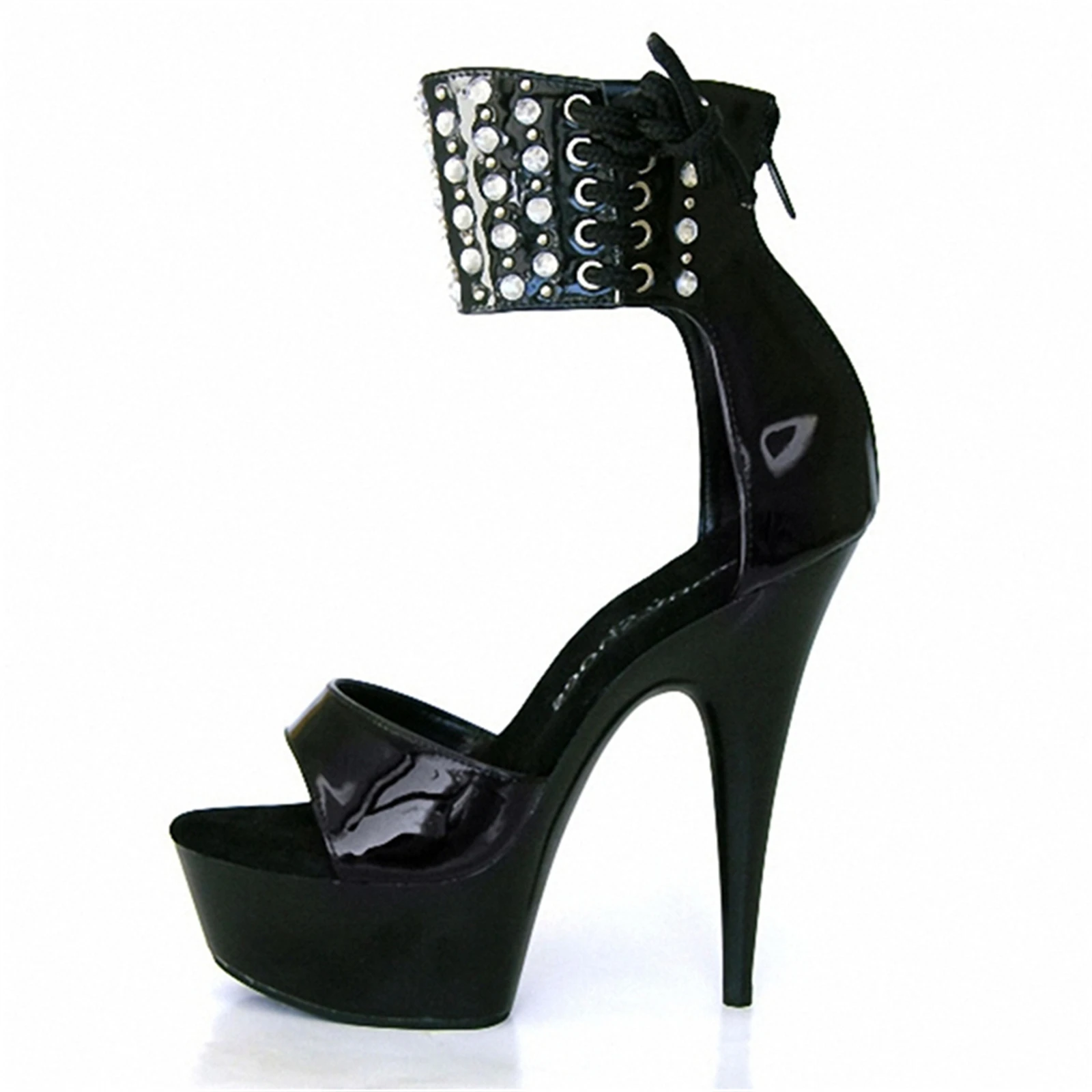 

Женские сандалии на платформе для танцев на пилоне, толстые женские сандалии-гладиаторы из лакированной кожи на высоком каблуке 15 см