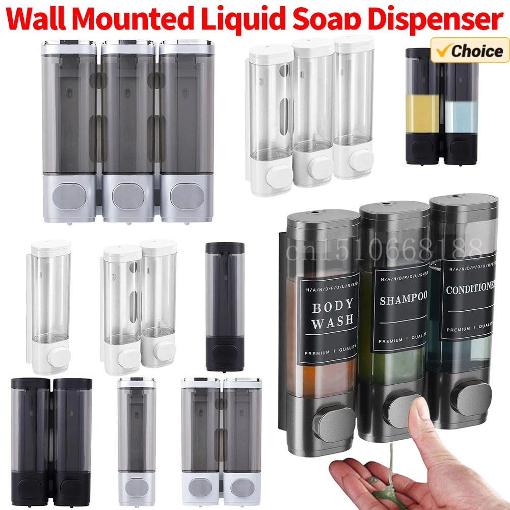 An der Wand montierter Flüssigseifenspender für Badezimmer, dreiköpfiger Handdesinfektionsmittelhalter, Wandmontage für Seife, Shampoo, Gel, Dusche, Flüssigkeitsbehälter
