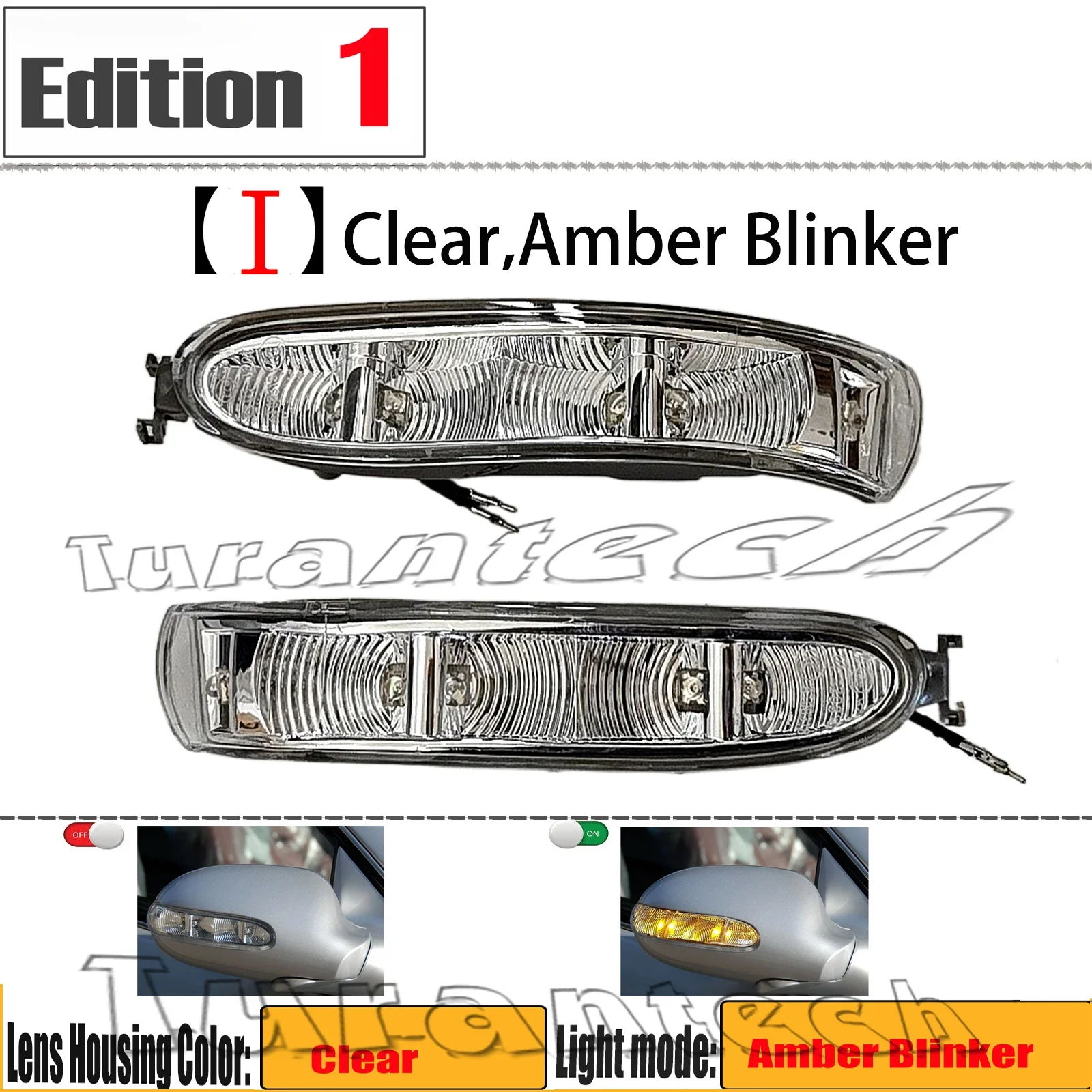 2Pcs Turn Signal Light for Mercedes-Benz SL W230 SL280 SL300 SL350 SL500 SL550 SL600 SL55 SL63 SL65 Amber Mirror Cover Len