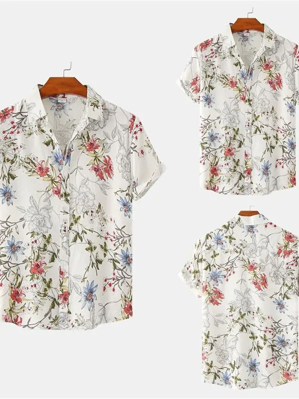 

Floral Print Men's Hawaiian Shirt Short Sleeve Slim Fit Youth PU Leather Fabric Versatile Seasonal Cleanfit Style Inner Wear